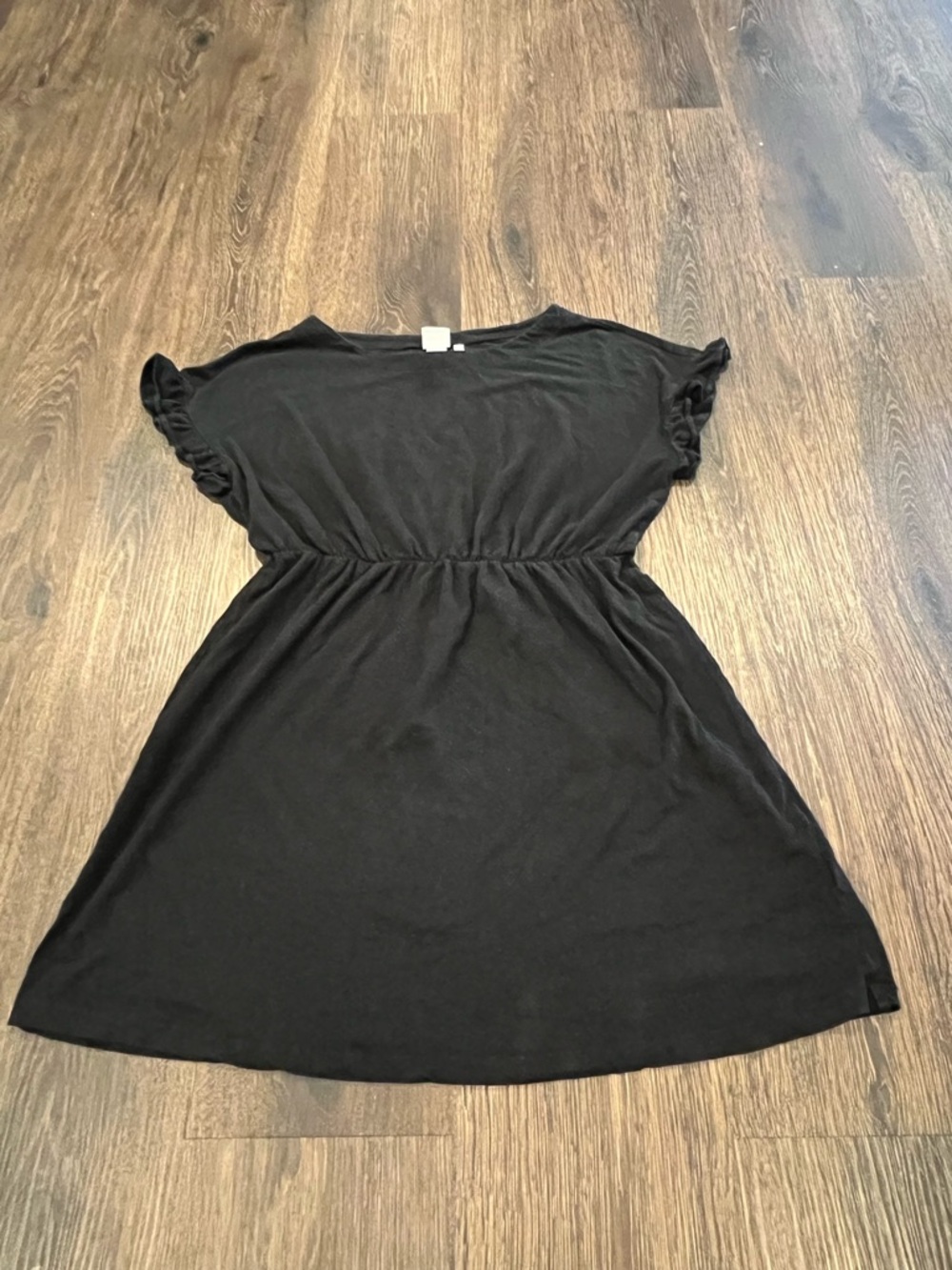 H&M Black Ruffle-Sleeve Elastic Waist Mini Dress